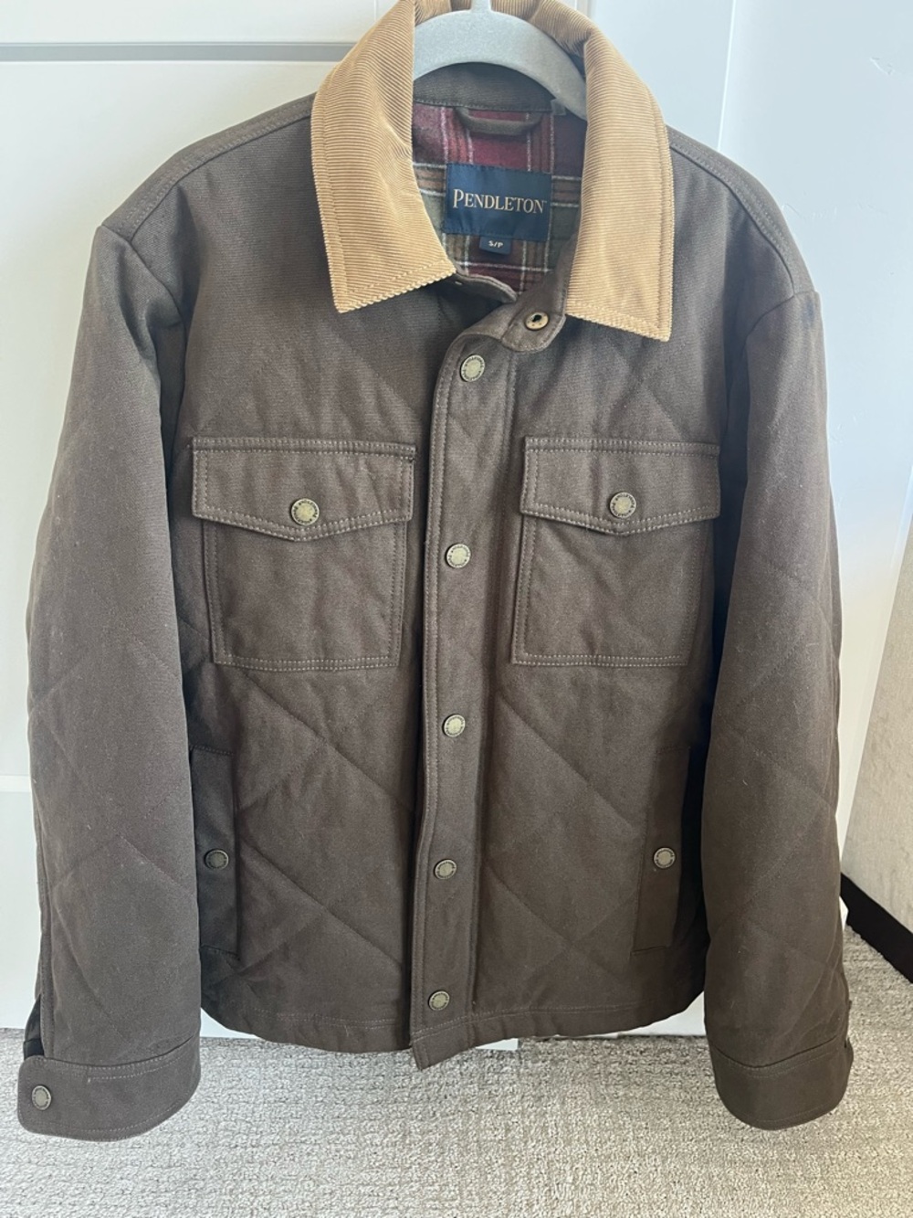 Pendleton Brown Quilted Field Jacket with Tan Corduroy Collar